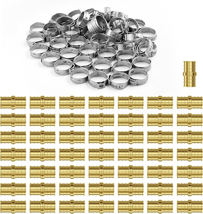 VEVOR Pipe Fittings, 3/4" 50PCS Brass Pipe Fittings, Clamp-style Straight-Through Pipe Connector Brass Air Fittings, Heavy Duty Plumbing Fittings Tube Adapter for Heating/Shower Systems,Water Pipes