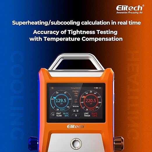 Elitech EMG-20V Intelligent HVAC Digital Manifold Gauge Three Port with Vaccum Sensor Thermometer Clamps Hoses