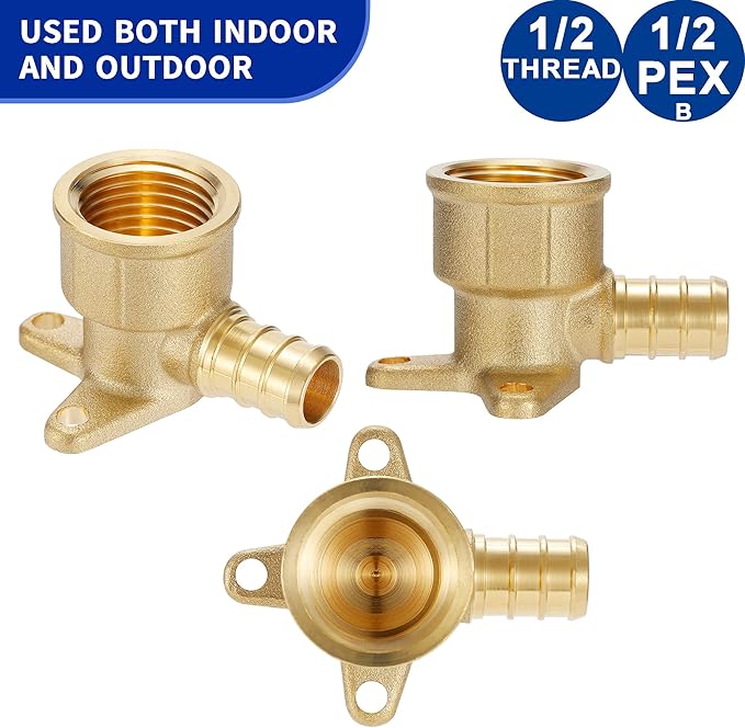 (15 Pack) Lidertik 1/2 Drop Ear Elbow PEX Adapter, 1/2" PEX-B F1807 to 1/2" NPT Female Threaded Adapter Brass