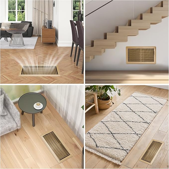 VOISEN Floor Register 6x12, 2 Pack Floor Vent Covers, Steel Adjustable Air Supply Grille Register Vent Cover Grill for Sidewall and Floor, Vent Covers for Home Floor,Brown