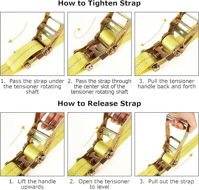 4 Pack 2 Inch Ratchet Straps Heavy Duty 20ft Tie Down Straps Ratchet with Double J Hook, 10000 LBS Break Strength, Cargo Ratchet Straps for Moving, Truck, Trailers, Motorcycles, Kayaks, Car Roof
