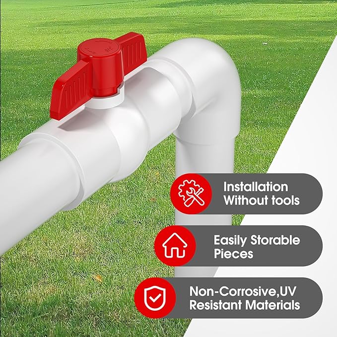 5PCS 1-1/2" PVC Ball Valve, SCH40 Slip PVC Water Pipe Valve with Easy Turn Red T-Handle, Shut-Off Ball Valve Socket for Swimming Pool, Sprinkler Lines, Outdoor Plumbing & Irrigation System