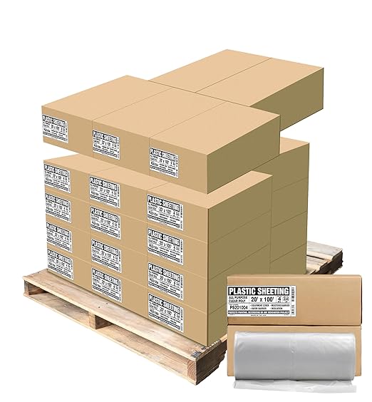 Aluf Plastics Clear All Purpose Poly Sheeting, Extra Strong, 4 mil, 20' x 100' for Painting & Furniture (1 Pallet of 25 Pack)
