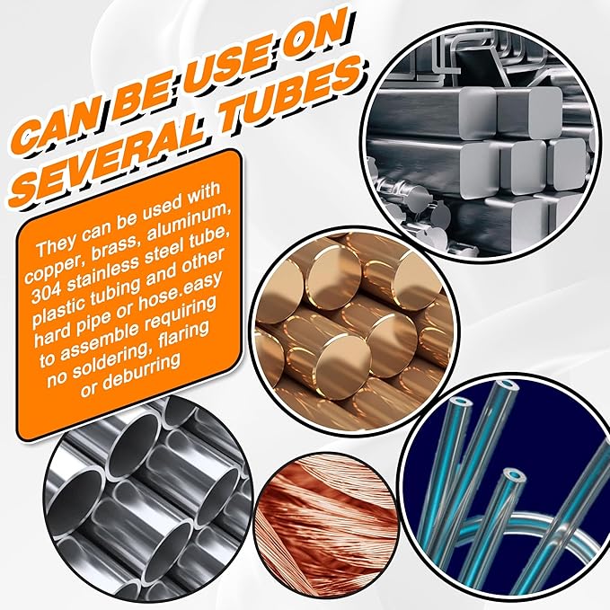 280PCS Compression Fittings Assortment kit - 6 Sizes (1/4", 3/8", 5/16", 1/2", 3/16",1/8") of Brass Compression Sleeve Ferrule & Insert, Connect for Air, Water, Fuel, Oil and Inert Gases