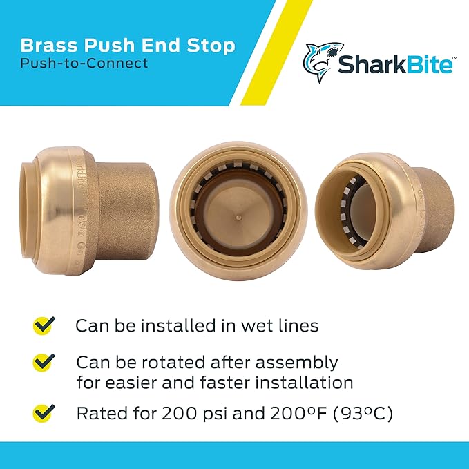 SharkBite 1 Inch Push Cap, Pack of 6, Push to Connect Brass Plumbing Fitting, PEX Pipe, Copper, CPVC, PE-RT, HDPE, U520LF