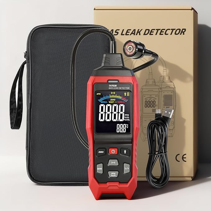 Gas Leak Detector with Flashlight Gooseneck, Rechargeable Natural Gas Leak Detector with LED Digital, Alert, Locating The Source Like Propane, Methane, LPG and Butane for Industrial, Home Kitchen RV