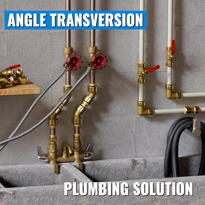 SUNGATOR 1/2 Inch 45 Degree Elbow, No Lead Brass Push to Connect Plumbing Fittings to Connect PEX Pipe, Copper, CPVC, PE-RT, with 1 Disconnect Clip, Pack of 6