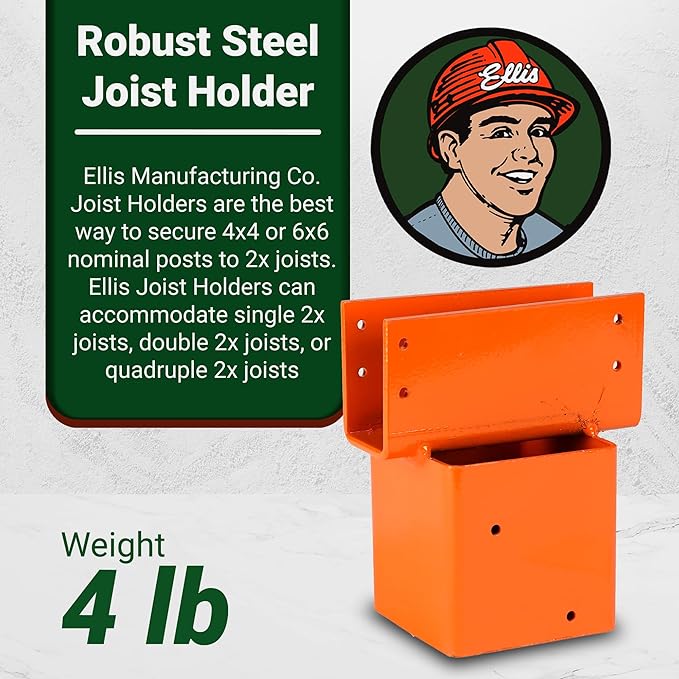Ellis Manufacturing Company - Single 2x6 Joist Holder for 4x4 Post - Secure in Crawl Space - Metal Support, Wall Mount Bracket for Construction & Stability Applications
