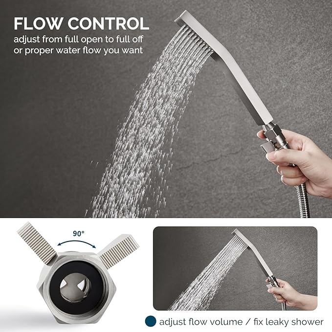 Angle Simple Water Flow Control Valve, Brass Shut Off Valve for Dual Shower Faucet, RV Shower Head with Hose Flow Restrictor, Brushed Nickel
