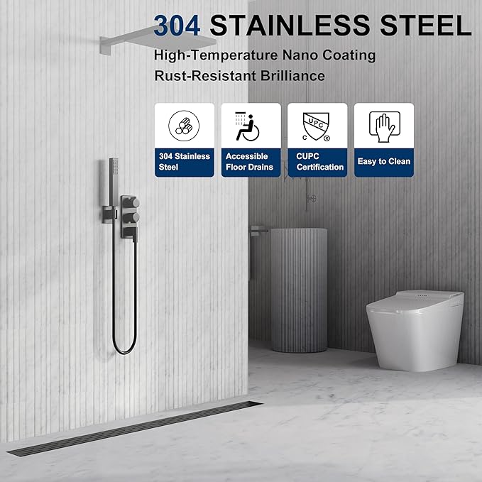 Neodrain 32 in Matte Black Linear Shower Drain, Rectangular Linear Shower Drain with Brick Pattern Grate, Brushed 304 Stainless Steel Bathroom Floor Drain
