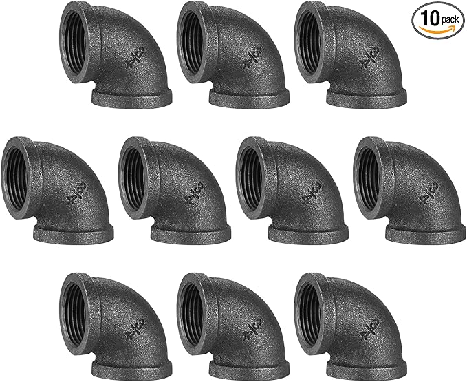 3/4" Pipe Fitting Elbow, Home TZH 10 Pack DN20 Gray Threaded Cast Malleable Iron Elbow for Steampunk Vintage Shelf Bracket DIY Plumbing Pipe Decor Furniture (10, 3/4")