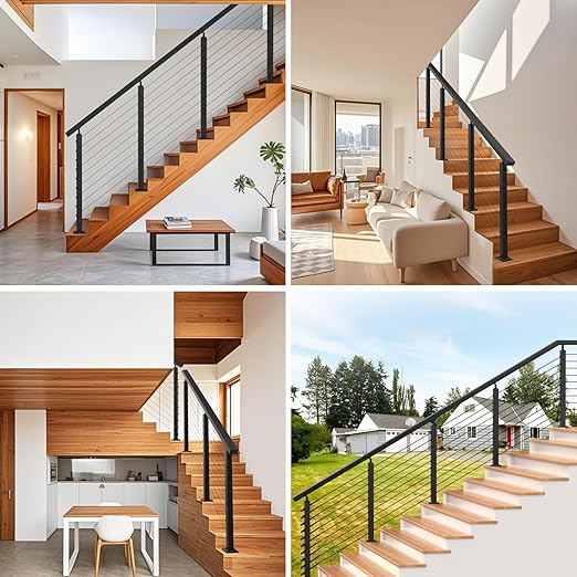 36" Stair Railing Post Kits(Post 35"x2"x2"), Adjustable Top Stair Cable Post System Includes 3Pack Stair Posts, 200FT Wire Rope, Black Swageless Cable Railing System Kit(No Handrail), RG32