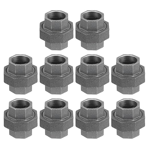 uxcell Pipe Fittings Union, 3/4 Inch Malleable Cast Iron Union Threaded for Vintage Retro Industrial Pipe, Furniture and DIY Decor Black, 10Pcs