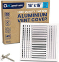 16x16 Inch (Duct Opening) Aluminum 4-Way Air Flow Vent – HVAC Vent Cover for Wall or Ceiling – Quiet HVAC Wall Register with Multi-Shutter Damper – Adjustable Curved Blade - Plastic Seal for Tight Fit