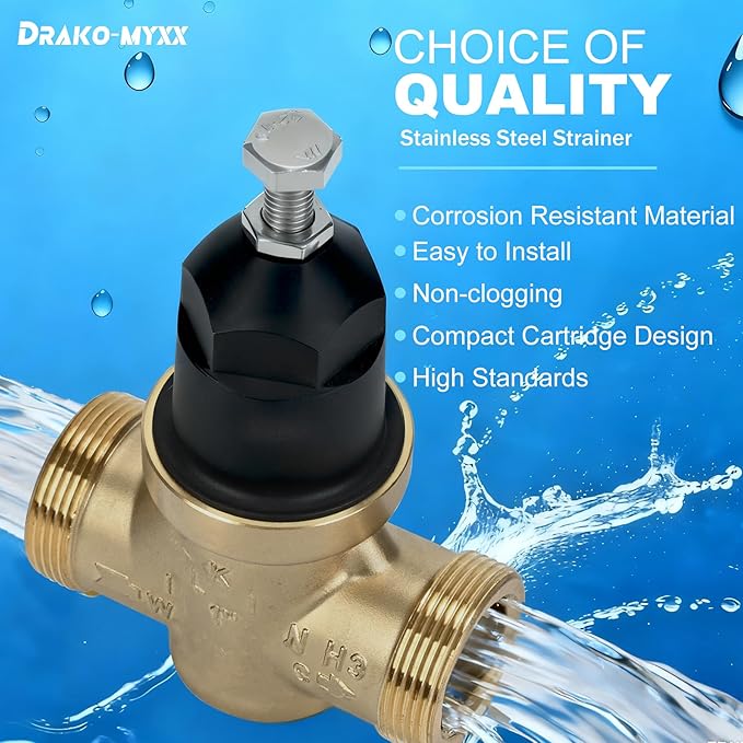 Upgraded 1" Pressure Reducing Valve Replace for 34-NR3XLDU 3/4" NR3XL Pressure Reducing Valve, Stainless Steel Strainer Screen, House Water Pressure Regulator with Teflon Tape,Compact Cartridge Design
