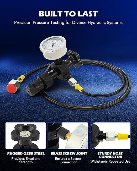 Orion Motor Tech Hydraulic Nitrogen Accumulator Charging Kit, Nitrogen Fill Kit with 3 Gauges 1300 3500 5500 psi, 6 Adapters, Gas Hose & Main Valve Body, hydraulic pressure test kit, Gas Charging Tool