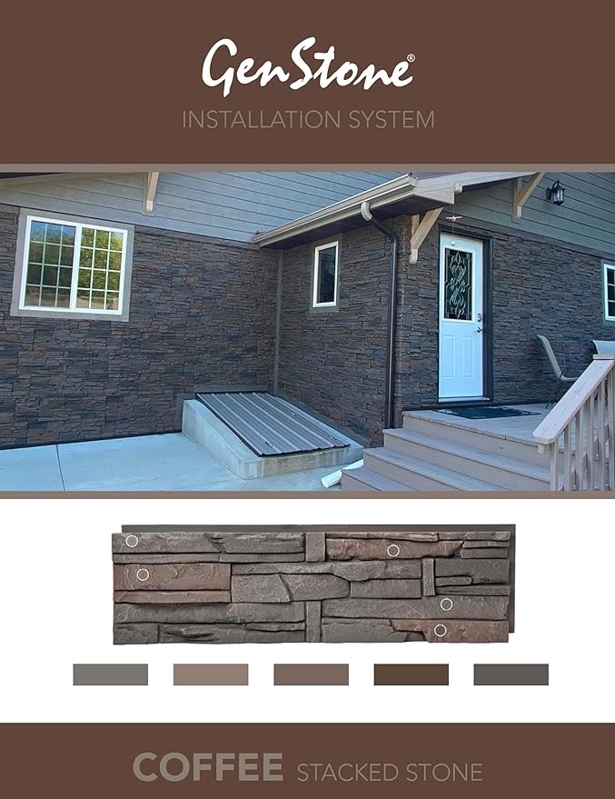 GenStone Faux Stacked Stone Panel 41" x 11.25" in Coffee Color for Do It Yourself Friendly Home Improvement Projects