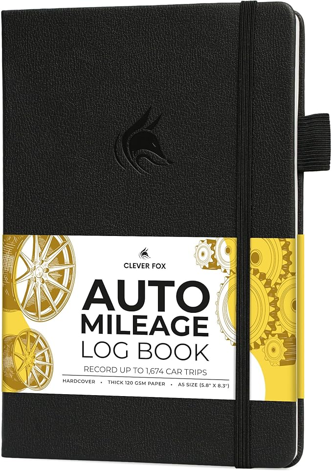 Clever Fox Auto Mileage Log Book – Vehicle Logbook with Mileage, Expense, Gas Consumption & Lubrication Trackers – Driving Logger for Car Records – A5 Size, 1,674 Mileage Entries (Black)