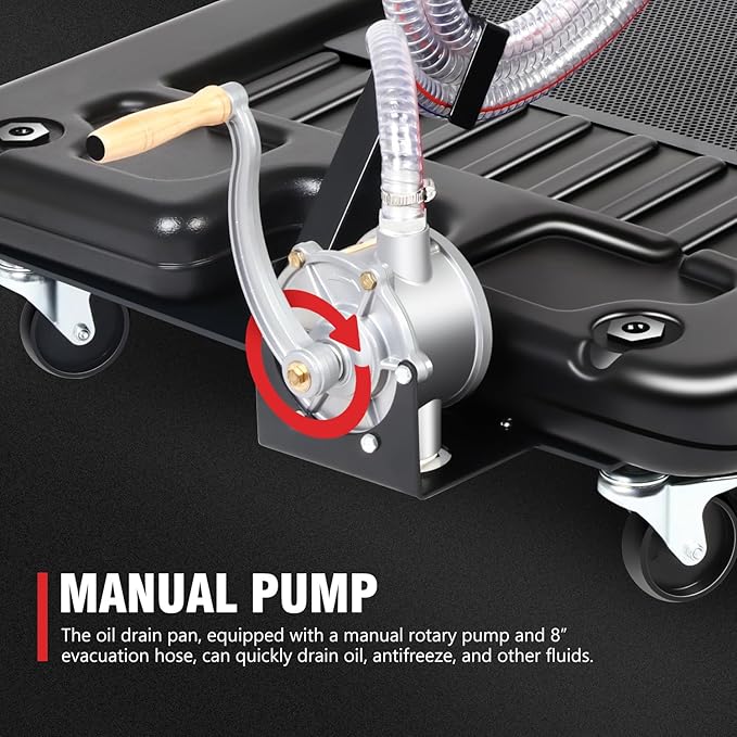 DNA Motoring 17 Gallon Oil Drain Pan with Pump, Evacuation Hose, T-Handle, Low Profile for Trucks Buses RVs, TOOLS-00384
