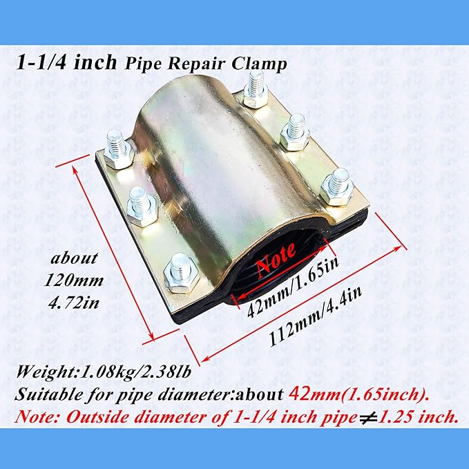 Water Pipe Repair Clamp,OD of The Applicable Pipe is About 1.65 inch,Leak Sealer for Pipes and Plumbing,Length 4.72 inch,Suitable for PE/PPR Pipes,Steel/Iron Pipes
