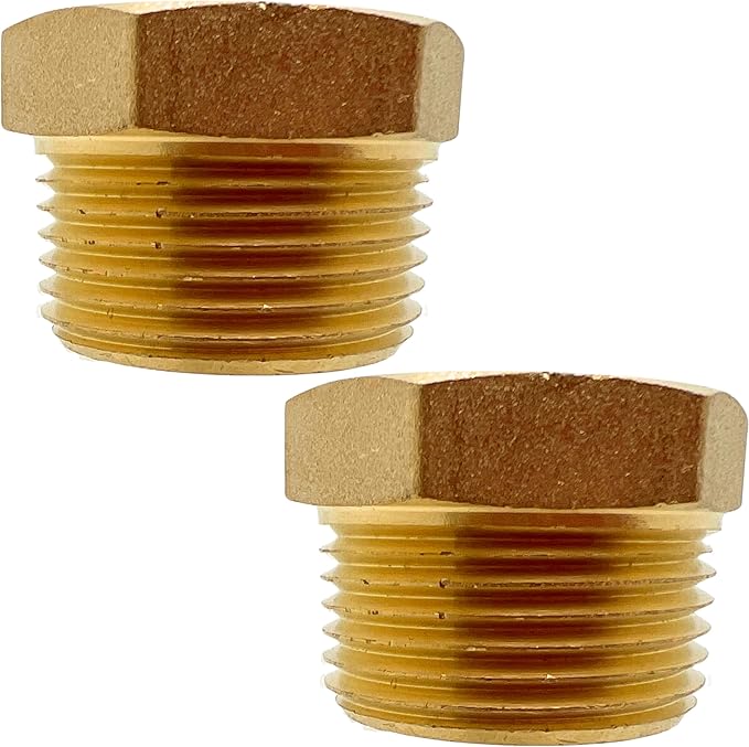 2 Pack Brass Pipe Plug 1" NPT Male Outer Hex Head Socket Plug Fitting for Plumbing by CX WONDERLAND