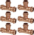 Copper Press Fittings Tee 3/4" Copper Press Tee Fitting, Zero Lead 3/4" x 3/4" x 3/4" Coppers Press Fit Equal Tees for Coppers Tube Connection,OD 7/8”,Use with Hydraulic Press Fitting Tool,6PCS