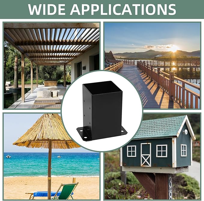 4x4 Post Base 2Pcs Wood Fence Post Bracket Anchor Base Brackets Deck Post Base for Pergola Railing Mailbox Deck (Inner Size 3.6x3.6)