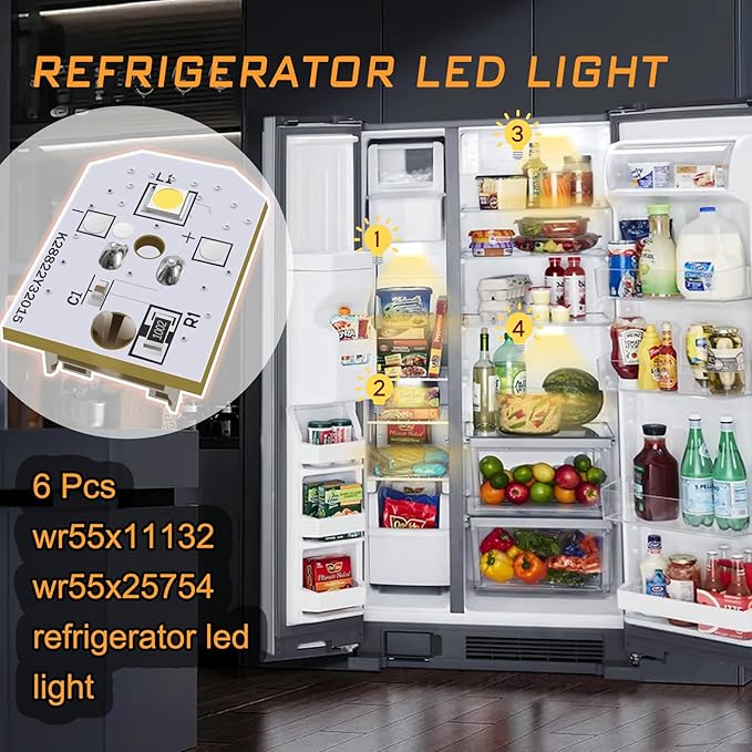 New Upgraded WR55X11132 WR55X25754 Refrigerator Light Replacement led, Refrigerator led Light Assembly Replacement wr55x30602 wr55x26486 eap12172918 4590213 ap6261806 Without Cover 6PCS