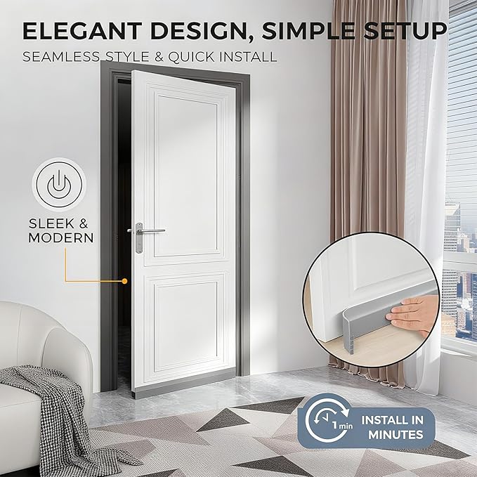 2 Pack Door Draft Stopper for Bottom of Door, 39" Silicone Weather Stripping Door Seal Strip, Self Adhesive Door Sweep Noise and Dust Blocker, Energy Saving Under Door Draft Blocker for Home & Garage