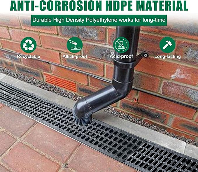 Deep Profile Trench Drain System for Yard-39.4Lx6.3Wx7.8H in Channel Drain with Grates,4 Pack Total Length 157.5 in,Plastic Yard Drainage Systems for Outdoor Downspout Sidewalk Patio