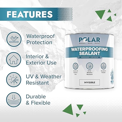 Polar Waterproofing Sealant - 17 Fl Oz - Clear Invisible Finish - Outdoor Waterproof Coating for Interior & Exterior Wood, Brick, Stone Surfaces, Concrete Tile & Grout - One Coat Waterproof Protection