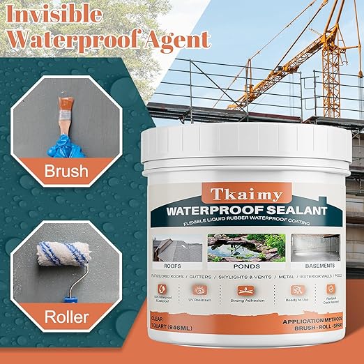 Invisible Waterproof Agent, 1 Quart, Transparent Waterproof Coating, Clear Water Proof and Leak Sealant Repair Roofs, Cracks, Walls, Indoor & Outdoor Liquid Water Proof Sealant