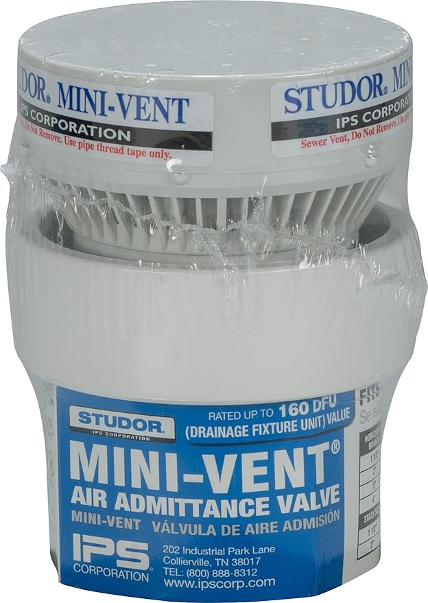 Studor 20341 Mini-Vent Air Admittance Valve with PVC Adapter, 1-1/2- or 2-Inch Connection