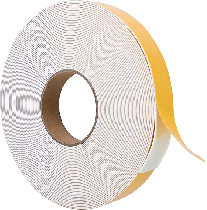ToLanbbt White Door Window Weather Stripping Self Adhesive Foam Tape High Density Foam Sealing Strip Window Insulation Weatherproof Gasket Tape for Doors and Windows (1/2" W X 1/16" T X 33')