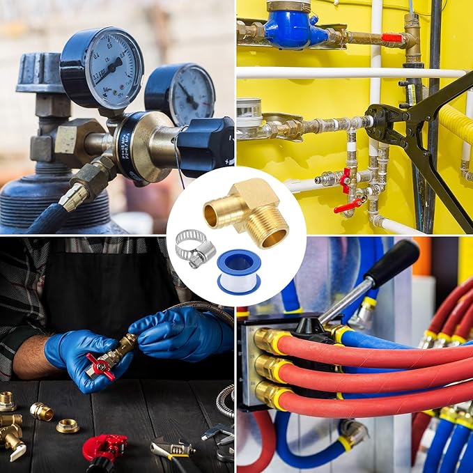 uxcell Brass Hose Barb Fitting, 3/4" x 3/4" NPT 90 Degree Elbow Hose Connector with Hose Clamps for Water Fuel Gas Oil Transportation