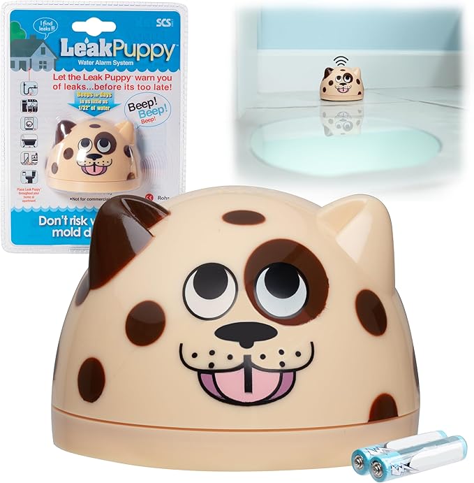 Water Leak Puppy Monitoring Sensor with Alarm 1 Pack - Electronic Flood Detector for Kitchen & Basement- Detects as Little as 1/32" of Liquid- Overflow Alert Beeps Loudly- XMAS Gift for New Homeowners