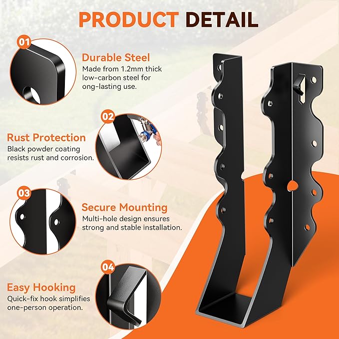 50 Pcs Black 2x8 Joist Hanger,LU28 18 Gauge Double Shear Face Mount Joist Hanger,Hurricane Ties for Rafters Tie Brackets Great for Floor Deck and Ceiling Joists