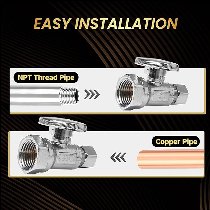 40-Pack Foskan 1/4 Turn Straight Shut off Valve,Straight Stop Valve 3/8" OD x 1/2" FIP,Chrome Plated Brass