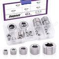 Swpeet 18Pcs 5 Sizes NPT Stainless Steel Pipe Fitting Assortment Kit, 1/8" 1/4" 3/8" 1/2" 3/4" NPT Plug Stainless Steel Internal Hex Thread Socket Pipe Plug Set for Use in Wet Environments