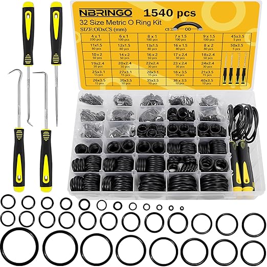 1540 PCS O Ring Assortment Kit with 4 Pick & Hook Tools - 32 Sizes Metric Nitrile Rubber O-Rings Kit for Pressure Washer, Automotive Repair, Industrial, Plumbing