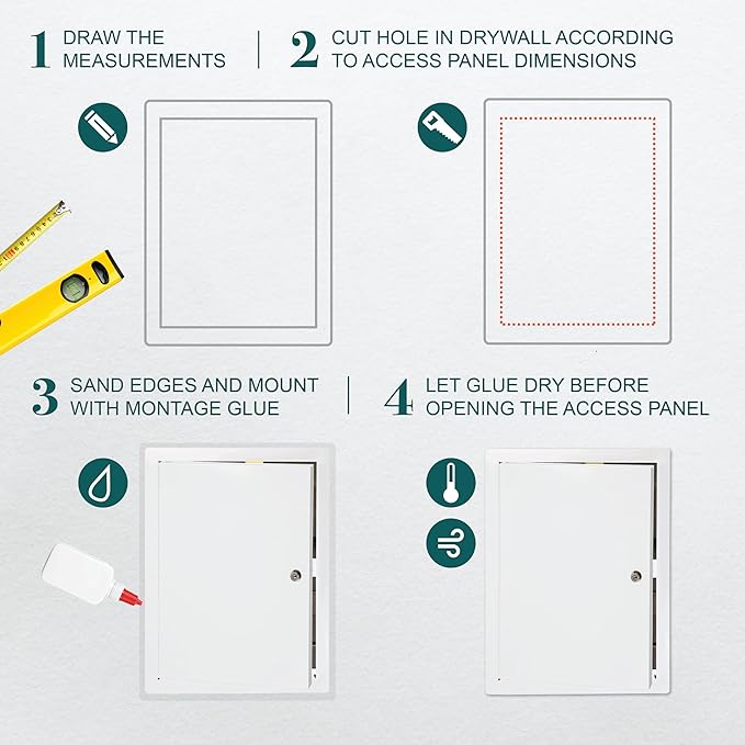 12" x 16" Lockable White Metal Access Panel. Service Shaft Door Panel with Key. Plumbing, Electricity, Heating, Alarm Wall Access Panel for Drywall. Bathroom Services Access Hole Cover.