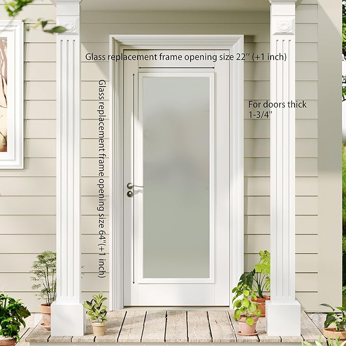 Entry Door Glass Inserts Replacement - 22" x 64" 1-Lite Frosted Tempered Glass Insert Kit with White Frame, for Exterior Front Door