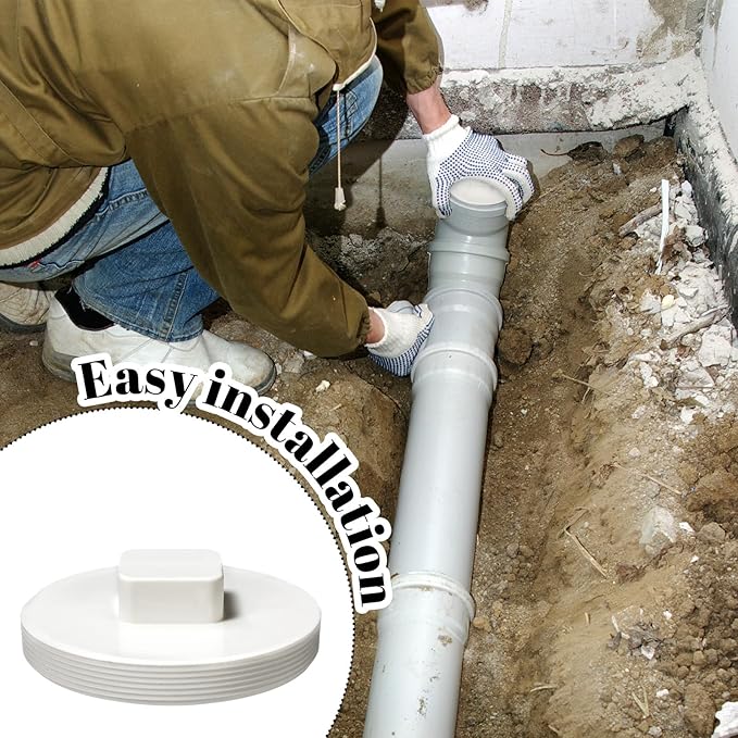 Frienda 2 Pcs 6 Inch NPT Male Threaded PVC Cleanout Plug PVC DWV Pipe Fitting Flush Sewer Cleanout Cap Cover Adapter for Plumbing Water Line Drainage Piping System