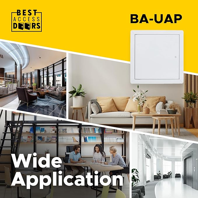 Best 22" x 36" Universal Access Panel – Flush Steel Door with Exposed Flange for Walls or Ceilings, 16-Gauge Cold Rolled Steel Frame, Screwdriver Cam Latch, White Powder-Coat Primer Finish, BA-UAP