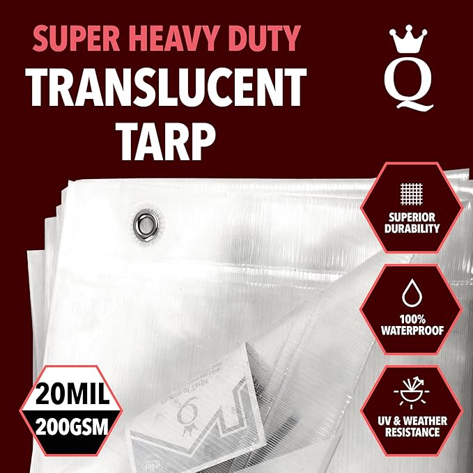 QUEEN OF TARPS | 10x12 Super Heavy Duty Tarp Waterproof, 200 GSM is 20 MIL, UV/Tear Resistant Tarp, Camping, Outdoor Furniture, Car, Tents, Painting, Firewood Protection | 10x12, Super Duty