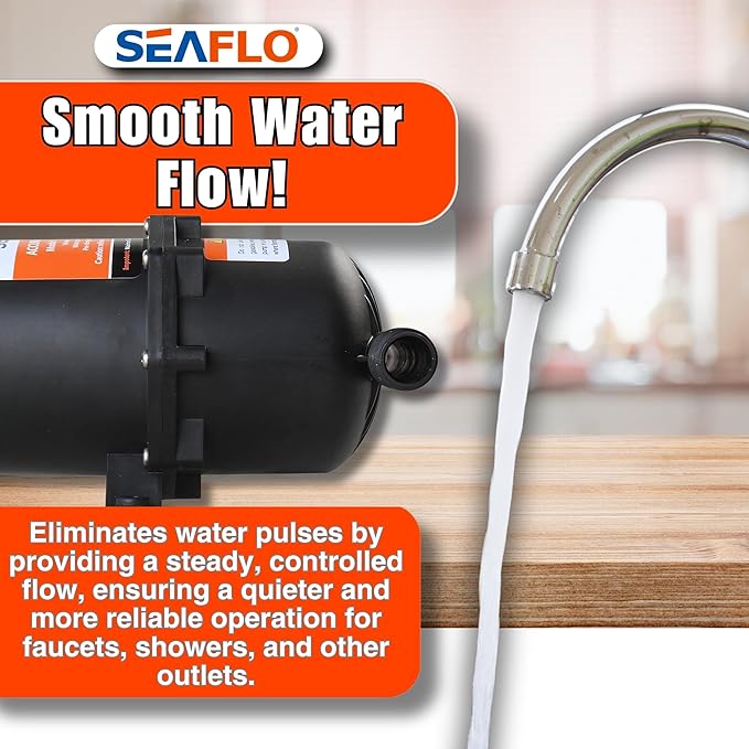 SEAFLO Accumulator Tank Water Pump Flow Control with Internal Bladder - 125 PSI, 23.5 oz (0.75 L) | Reduces Pump Cycling and Smooths Water Flow for Marine, RV, and Off-Grid Systems