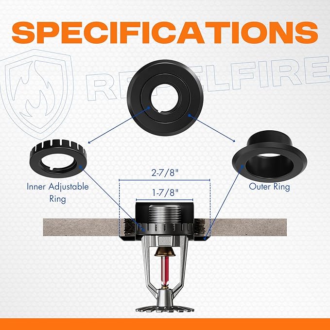 Recessed Fire Sprinkler Escutcheon 3/4 in. IPS - 2 Piece in Black - Depth Adjustment Range up to 3/4 in. for Fire Sprinkler Trim