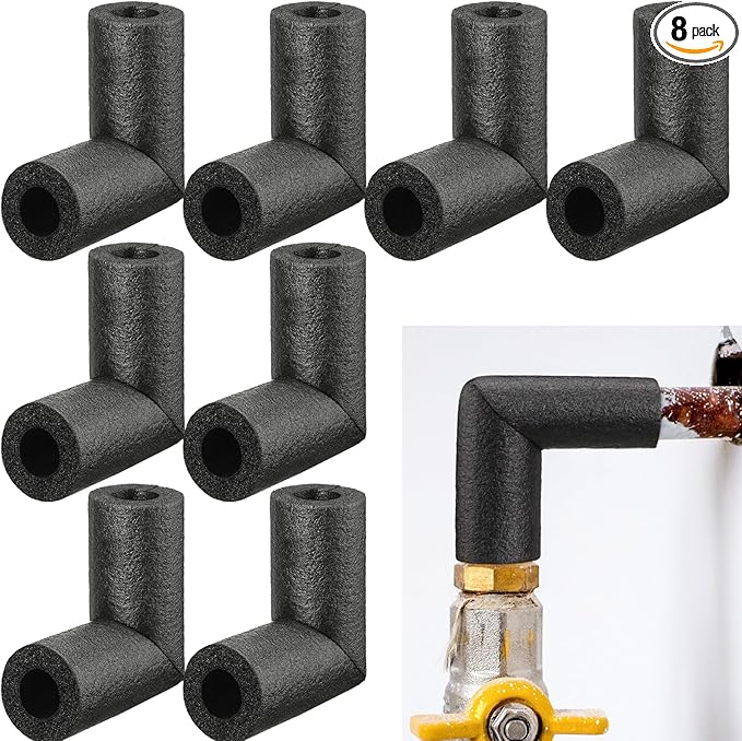 Frienda 8 Pack Pipe Insulation Foam Tube Elbow Insulation Tubing Elbows Water Freeze Protection Heat Preservation Foam Tube for Tubing Outdoor Water Pipe Protection (1/2 Inch,Classic)