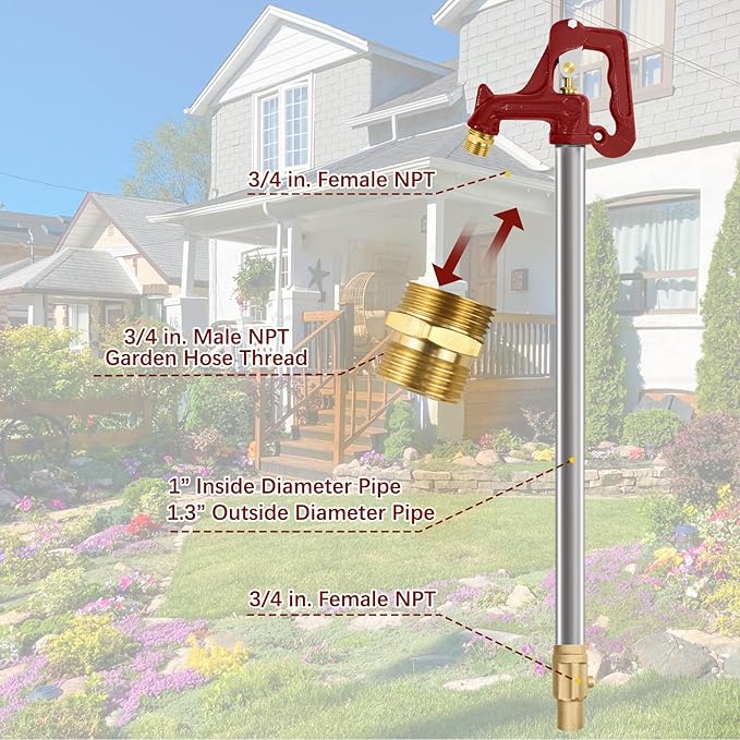 Frost Proof Yard Hydrant, Frost Free Outdoor Faucet Freeze Proof Hydrant for Yard Garden Farm Pasture Irrigation, Water Faucet 3/4" Pipe Connection,4.25ft Total Length 2' Bury Depth