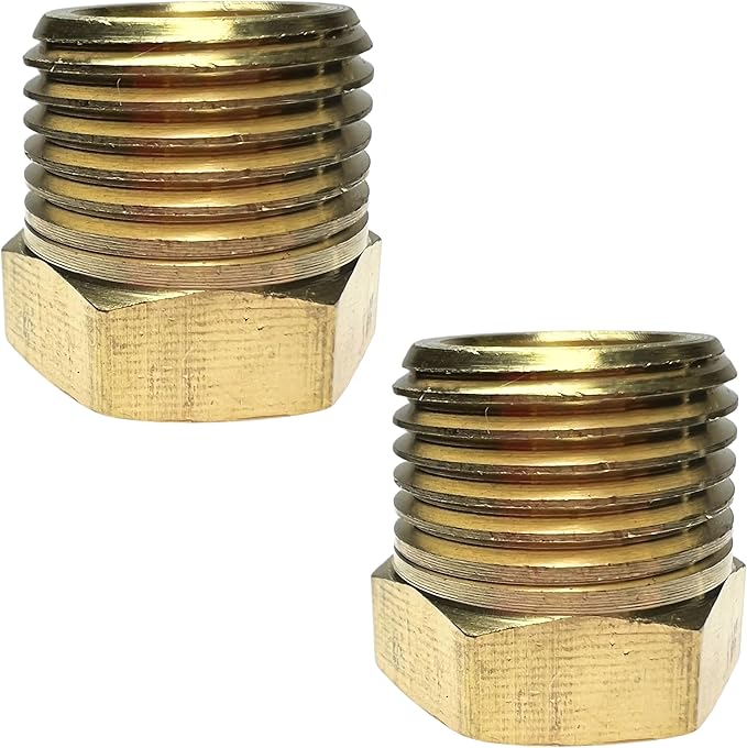 2pcs 3/8" NPT Male x 1/4" NPT Female Brass Reducer Hex Bushing Threaded Fitting Adapter by CX WONDERLAND
